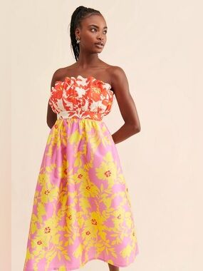 Floral Strapless Dress Pink Orange Vineet Bahl Anthropologie